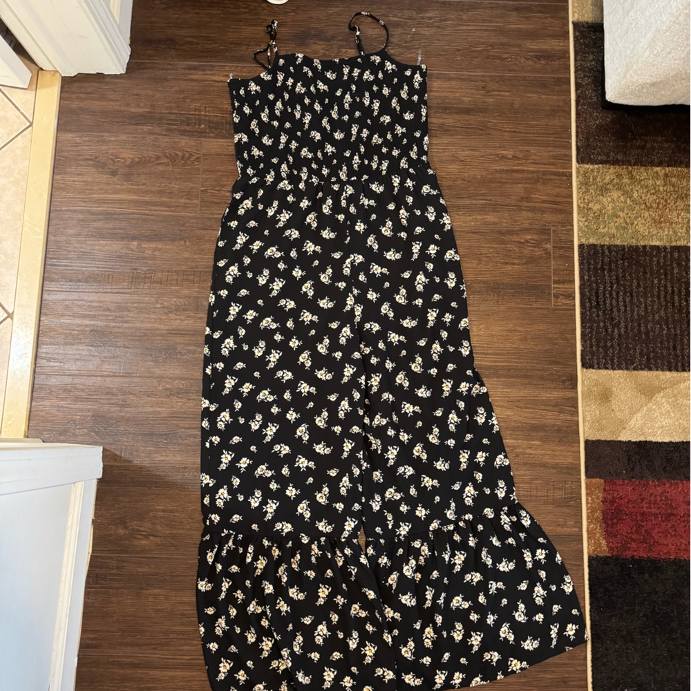 Francesca's Collections Black Jumpsuit with White Floral Print